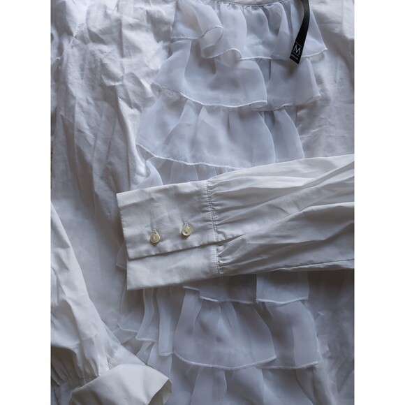 Mac & Jac White Ruffle Front Blouse Women's M Lightweight Professional Sheer - Picture 6 of 8